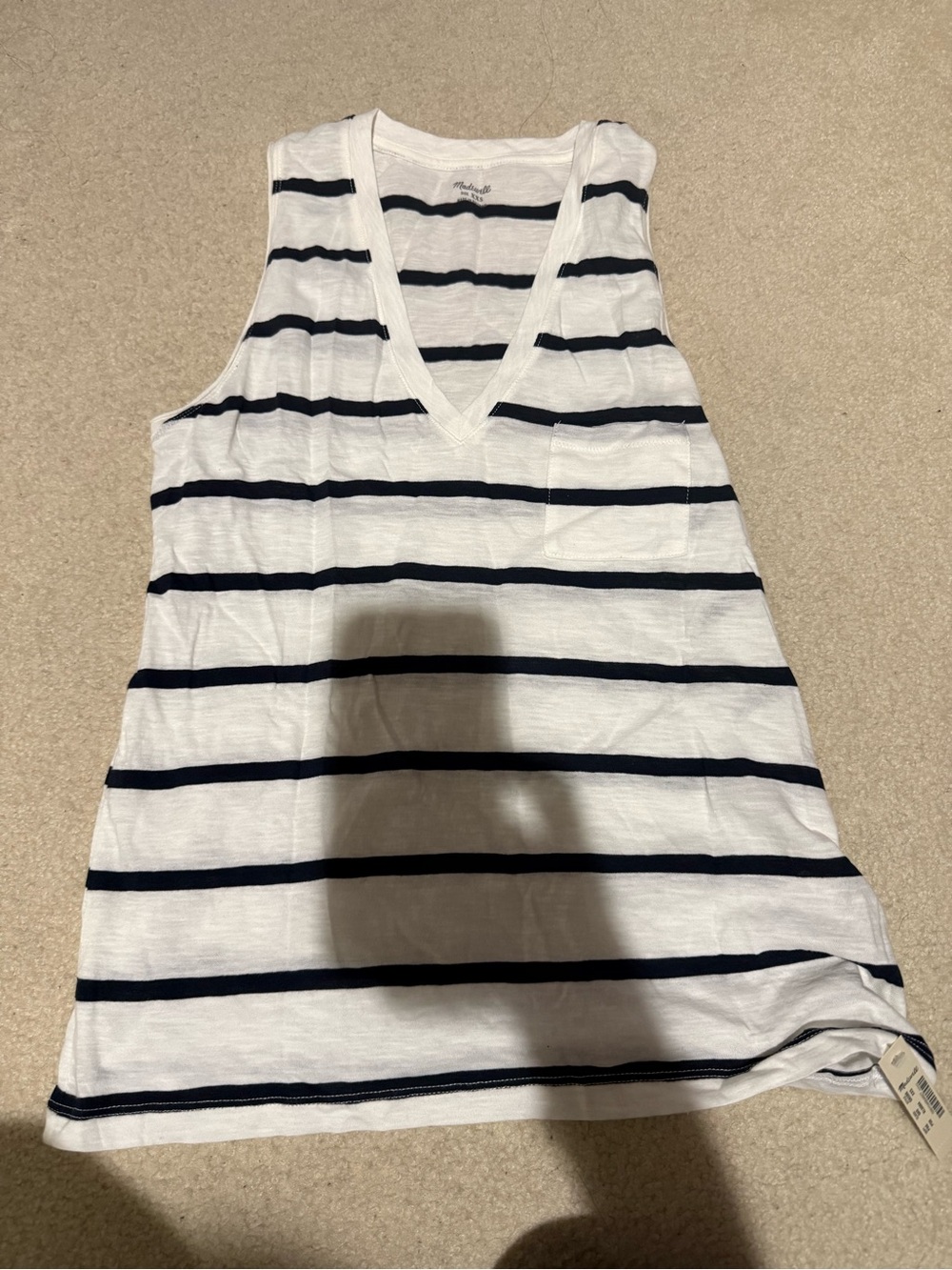 Madewell Striped V-Neck Sleeveless Tank Top - White & Navy